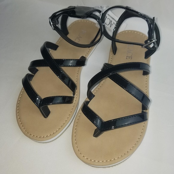 Children's Place Girl's Black Strappy Sandals - Picture 1 of 6